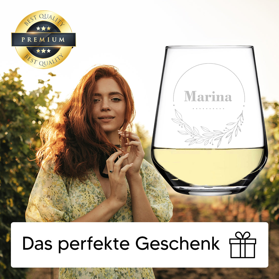 Weinglas 425 ml mit personalisierter Gravur - Blumenkreis