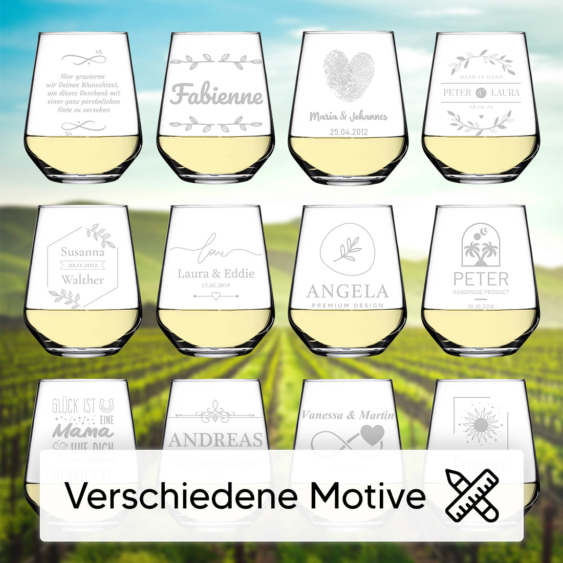 Weinglas 425 ml mit personalisierter Gravur - Blumenkreis