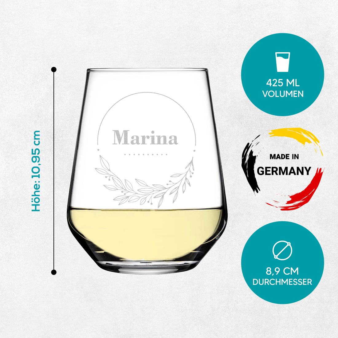 Weinglas 425 ml mit personalisierter Gravur - Blumenkreis