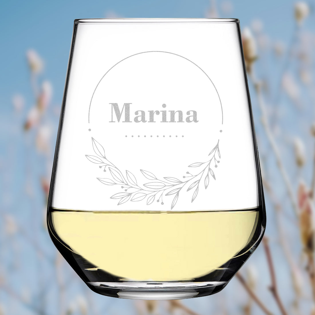 Weinglas 425 ml mit personalisierter Gravur - Blumenkreis