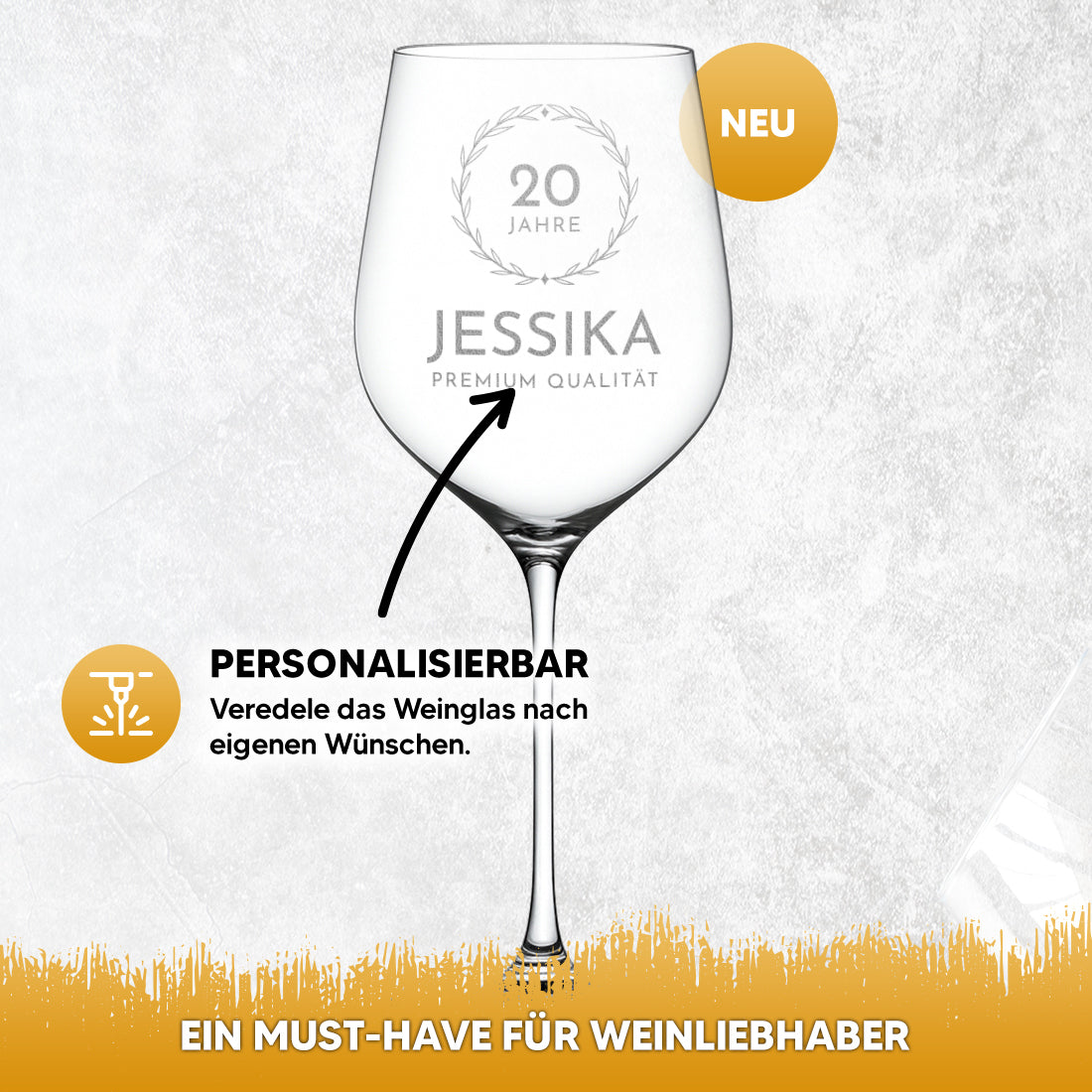 Weinglas modern 440 ml mit Wunschgravur zum Geburtstag