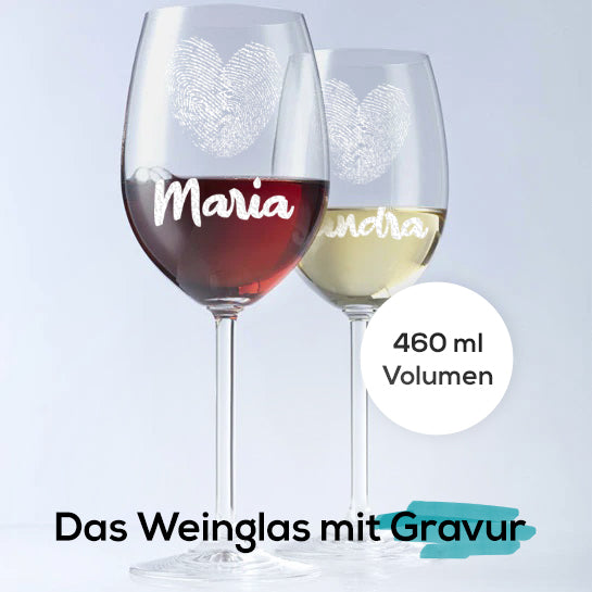 Personalisiertes Weinglas 460 ml für Frauen - Motiv "Herz-Fingerabdruck"