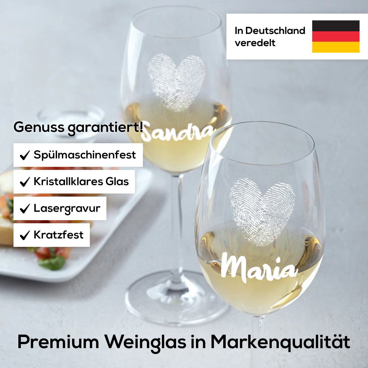 Personalisiertes Weinglas 460 ml für Frauen - Motiv "Herz-Fingerabdruck"