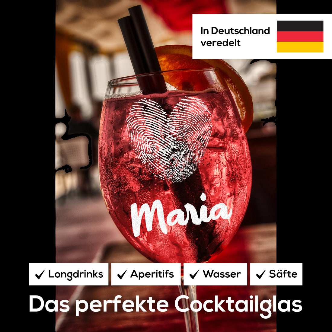 Personalisiertes Weinglas 460 ml für Frauen - Motiv "Herz-Fingerabdruck"