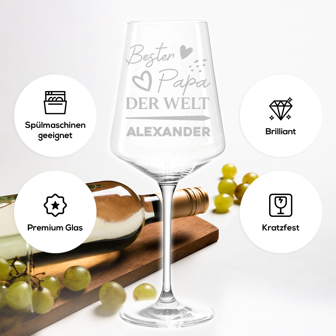 Weinglas modern 560 ml mit personalisierter Gravur - Bester Papa der Welt