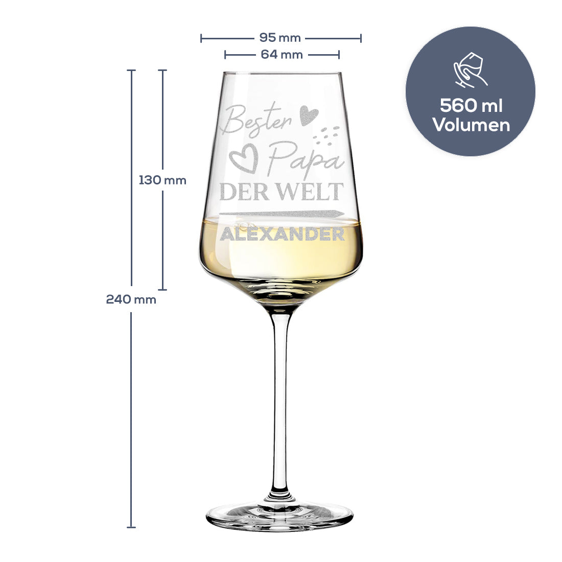 Weinglas modern 560 ml mit personalisierter Gravur - Bester Papa der Welt