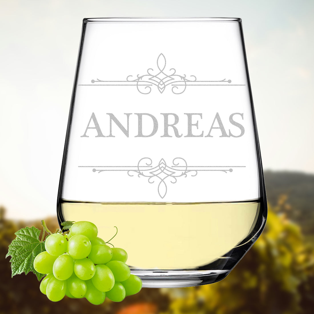 Modernes Weinglas 425 ml mit Gravur "Ornament"