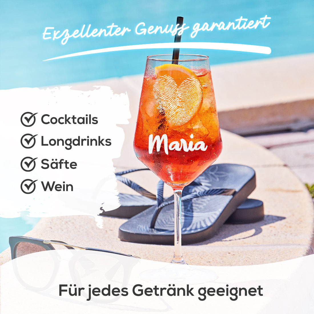 Modernes Weinglas 560 ml mit Gravur - Motiv "Herz-Fingerabdruck"