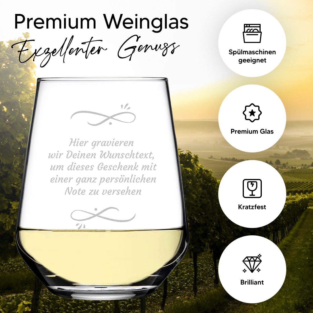 Weinglas modern 425 ml mit Wunschtext Gravur
