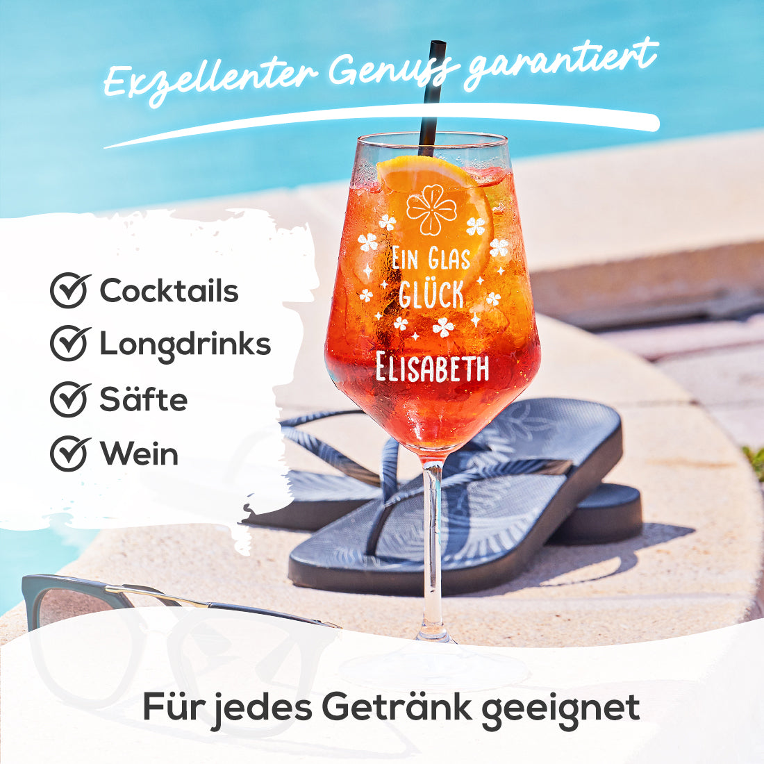 Weinglas 560 ml modern mit Gravur "Ein Glas Glück"