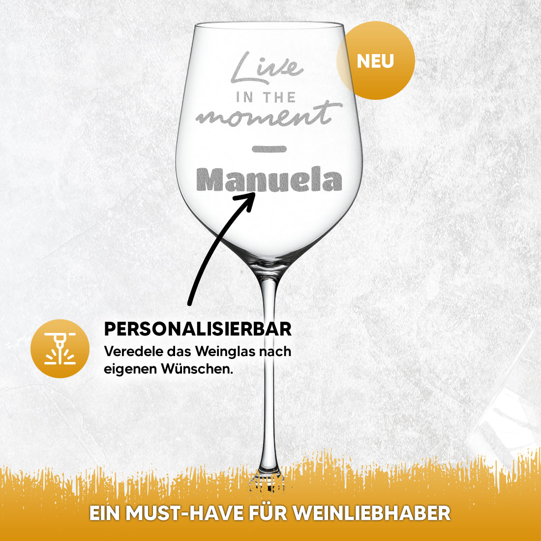 Weinglas 440 ml mit Gravur "Live in the moment"