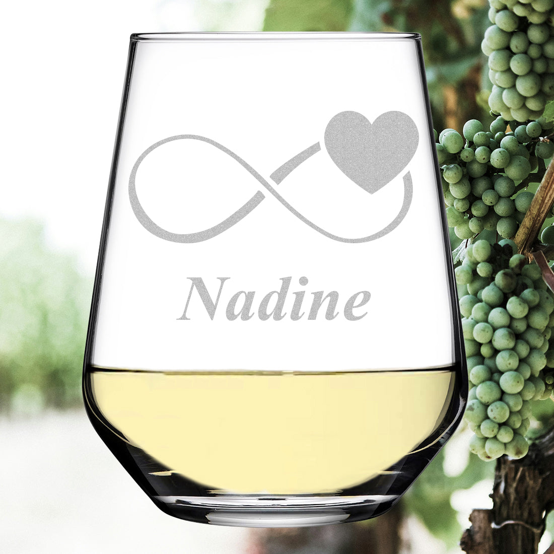 Modernes Weinglas 425 ml mit Motiv Gravur "Unendlichkeitszeichen"