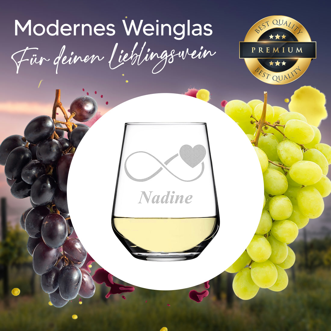 Modernes Weinglas 425 ml mit Motiv Gravur "Unendlichkeitszeichen"