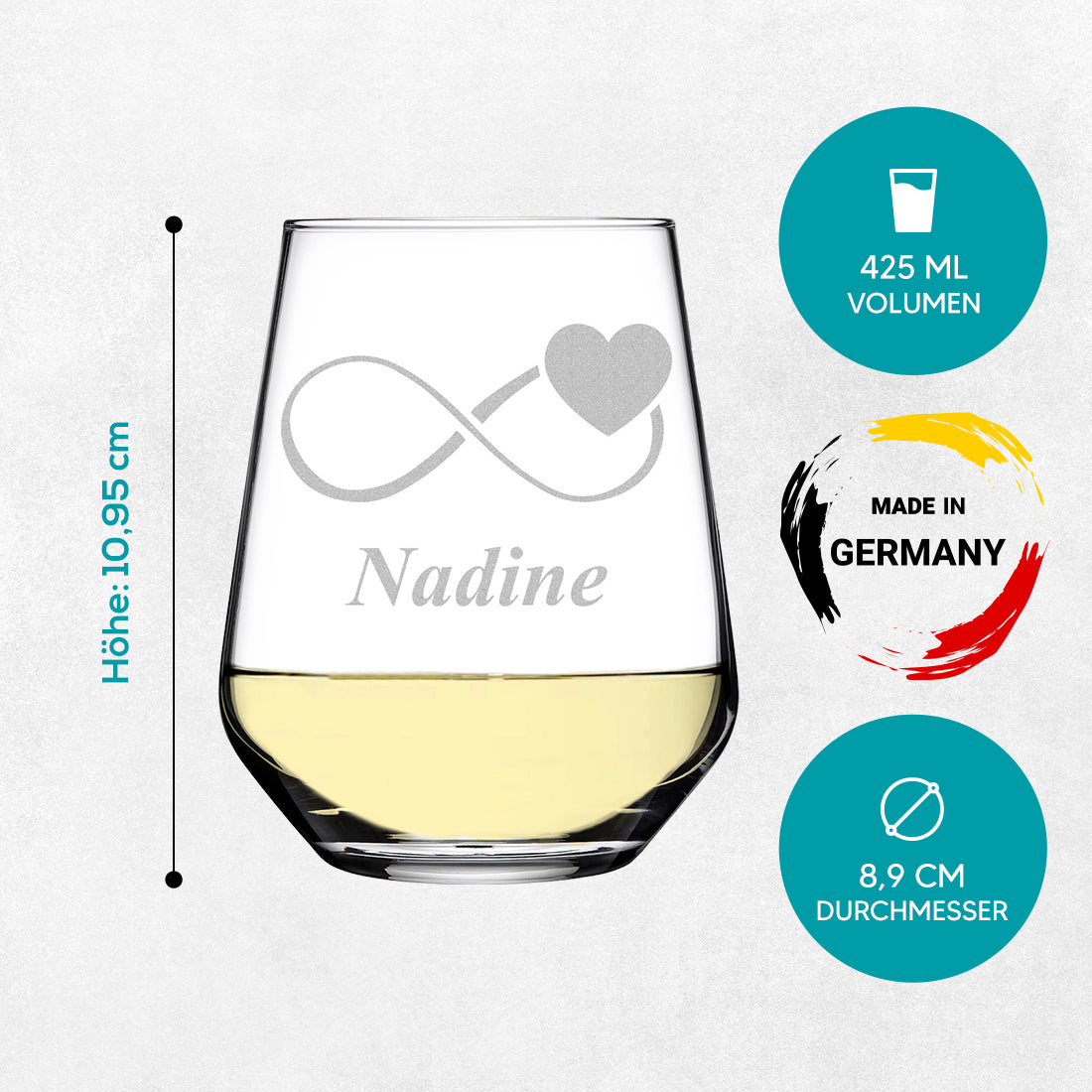 Modernes Weinglas 425 ml mit Motiv Gravur "Unendlichkeitszeichen"