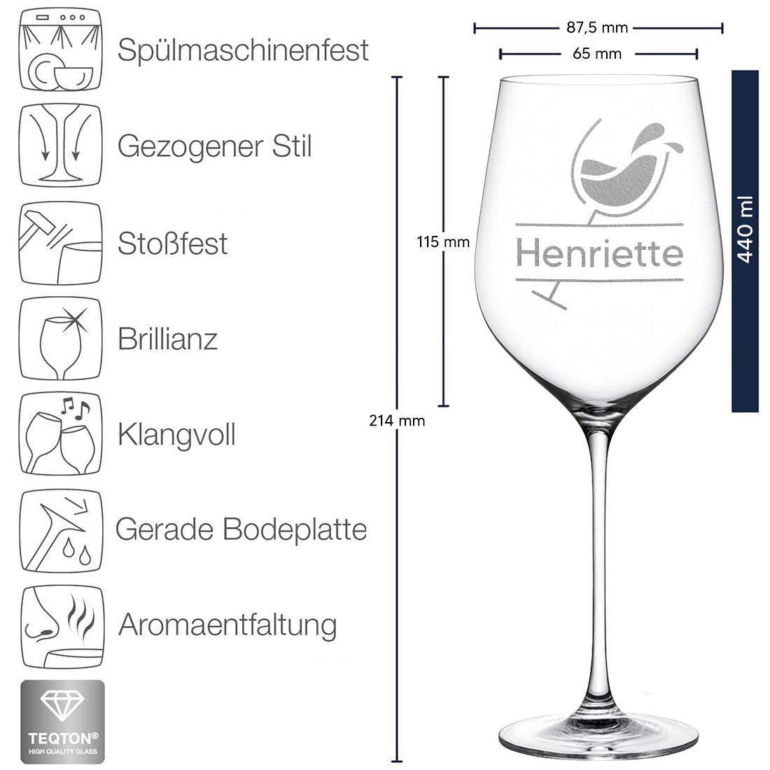 Personalisiertes Weinglas 440 ml "Wein-Motiv" mit Gravur