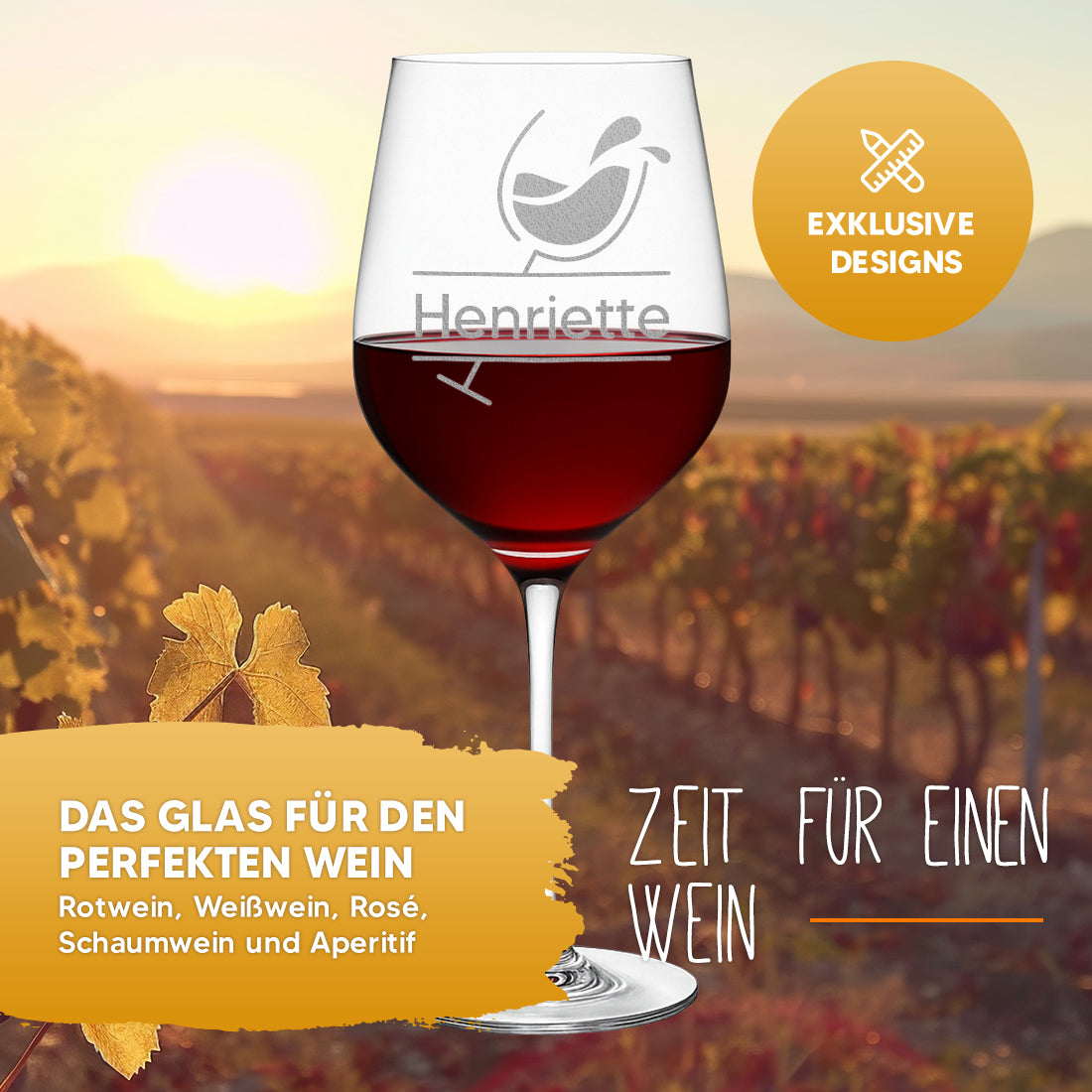 Personalisiertes Weinglas 440 ml "Wein-Motiv" mit Gravur