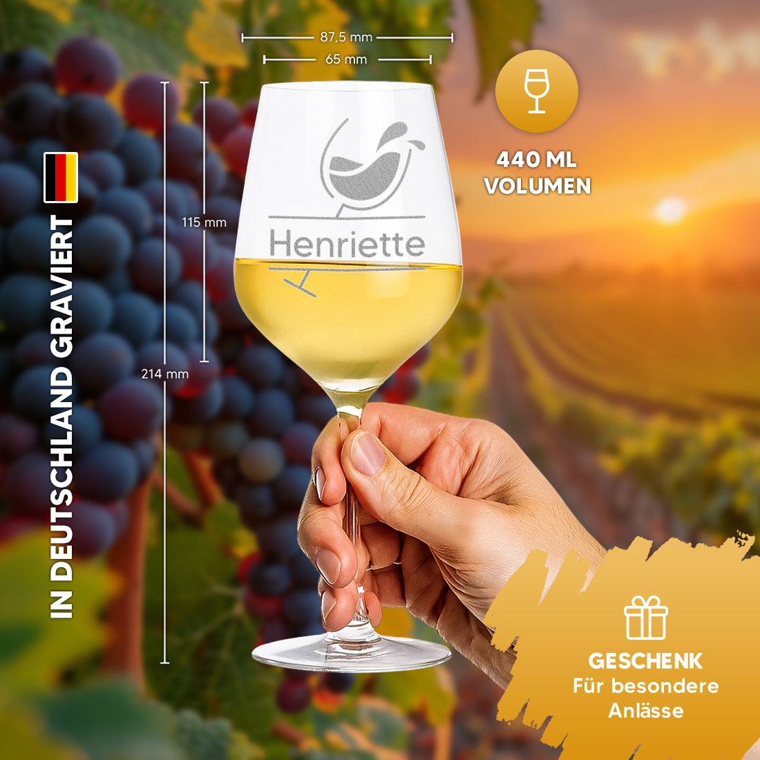 Personalisiertes Weinglas 440 ml "Wein-Motiv" mit Gravur