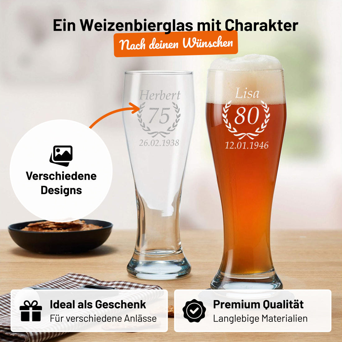 Weizenbierglas 0,5 Liter mit Gravur zum Geburtstag