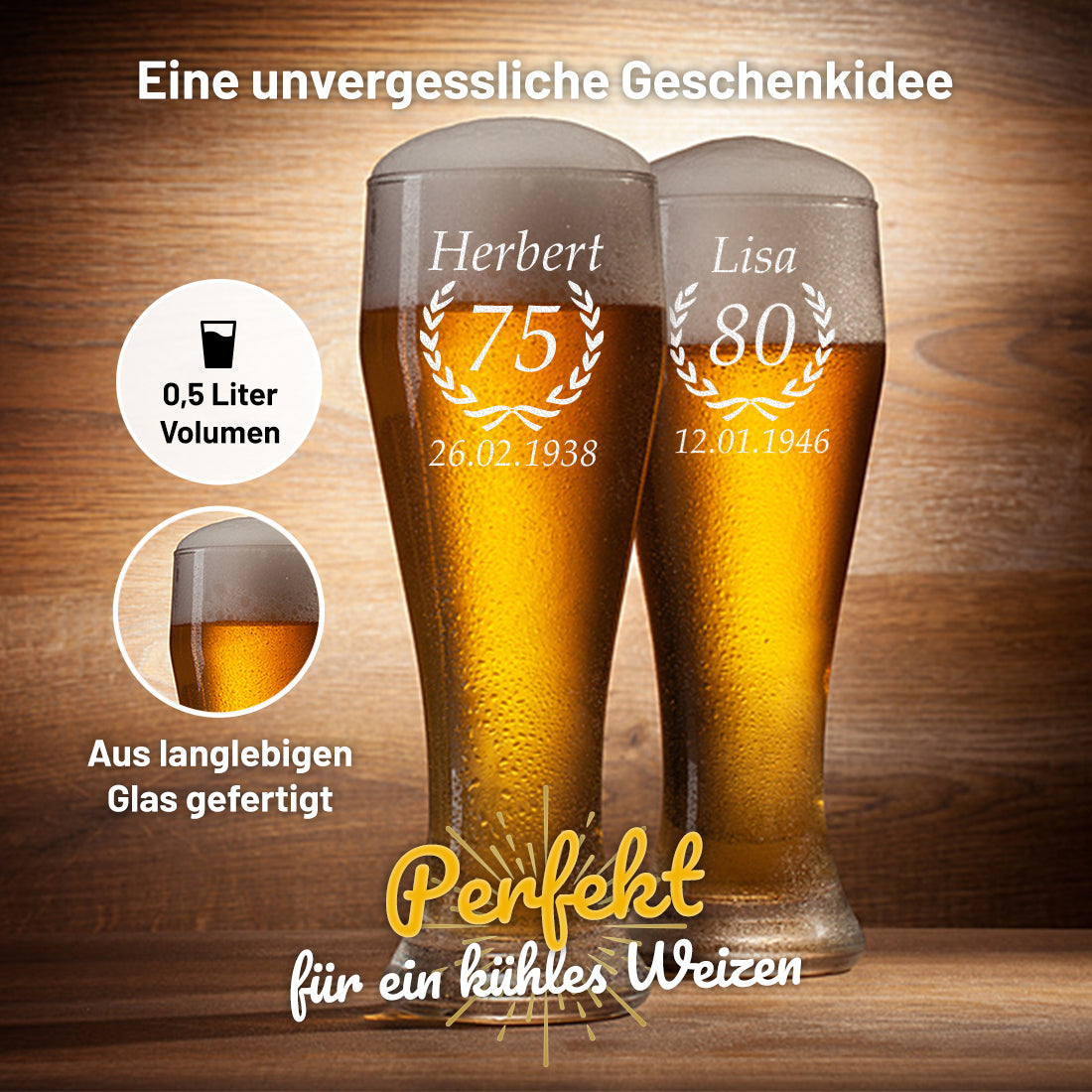 Weizenbierglas 0,5 Liter mit Gravur zum Geburtstag