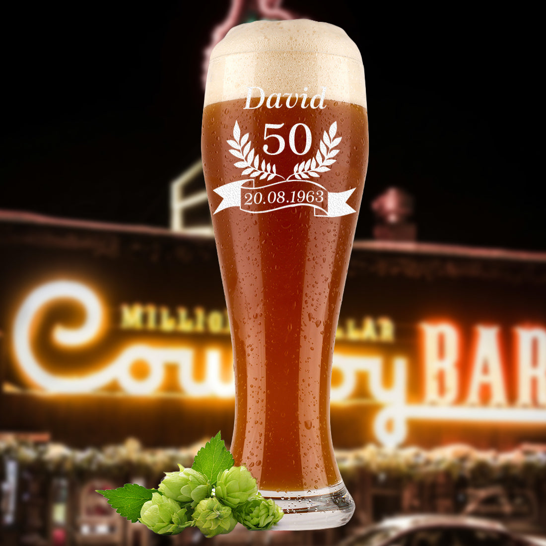 Personalisiertes Weizenbierglas 0,5 Liter mit Gravur - Geschenk für Bierliebhaber