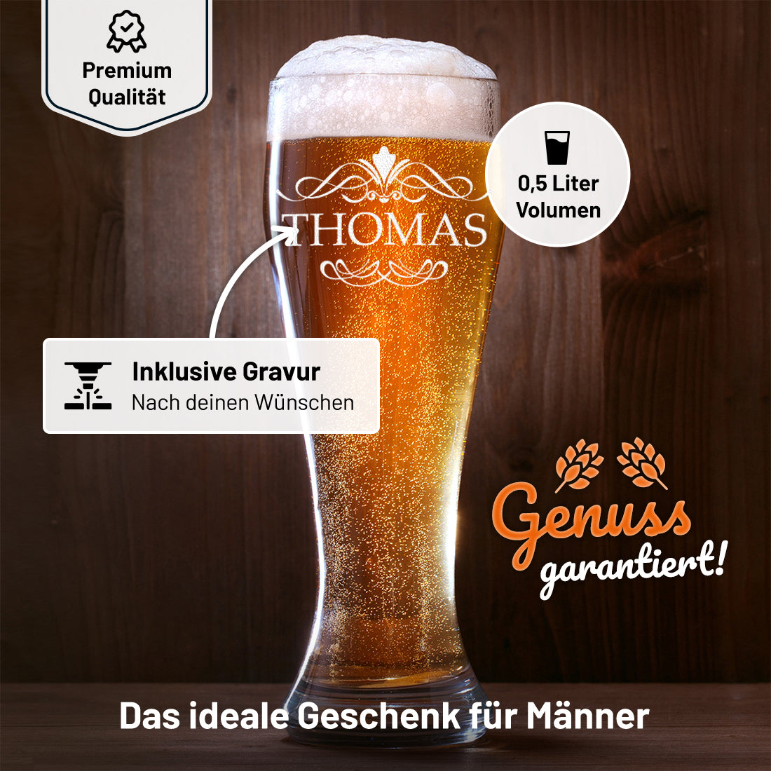 Personalisiertes Weizenbierglas "Ornament" 0,5 L mit Gravur