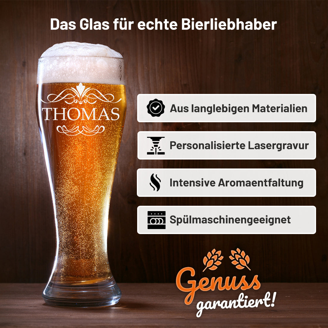 Personalisiertes Weizenbierglas "Ornament" 0,5 L mit Gravur