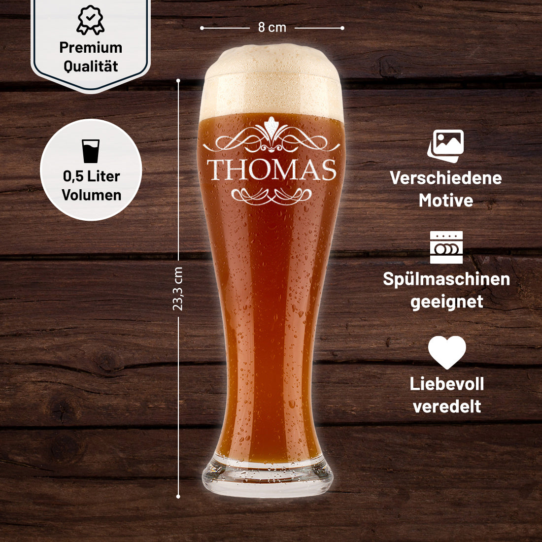 Personalisiertes Weizenbierglas "Ornament" 0,5 L mit Gravur