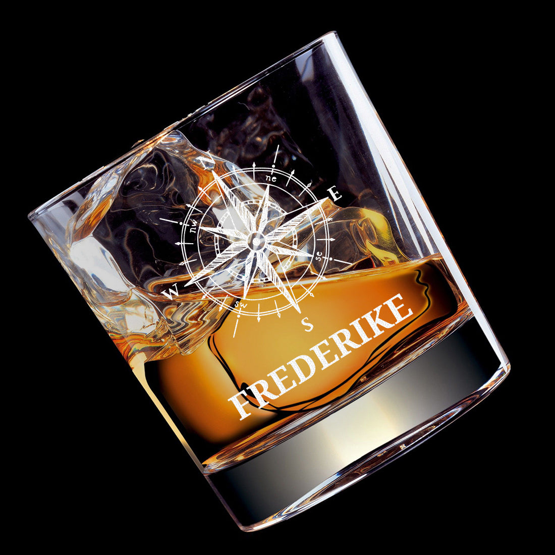 Modernes Whisky Glas 320 ml mit personalisierter Gravur - Motiv Kompass