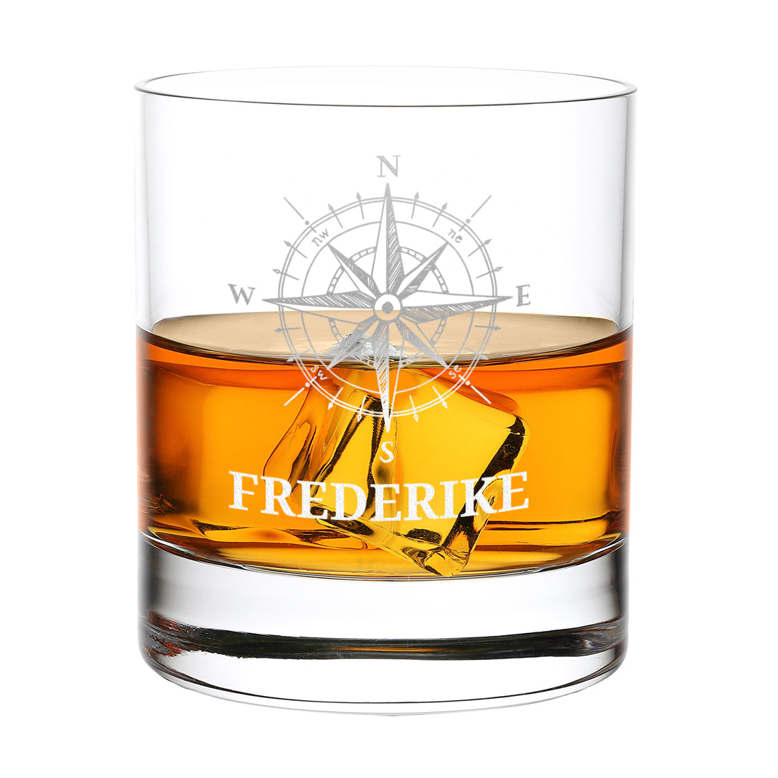 Modernes Whisky Glas 320 ml mit personalisierter Gravur - Motiv Kompass