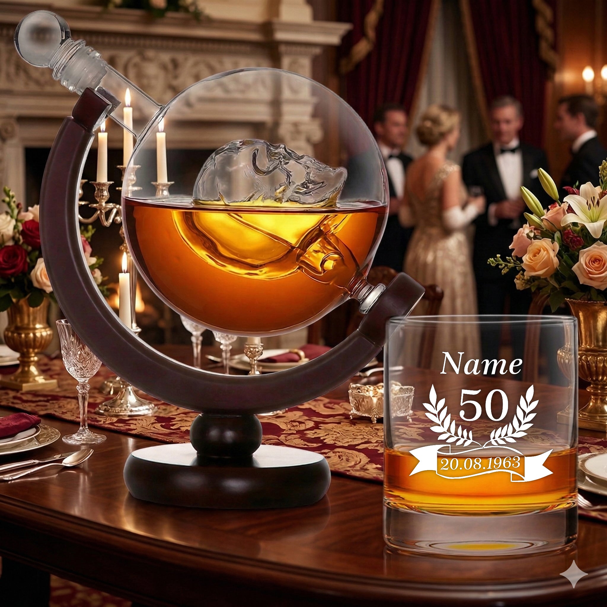 2-TLG Whisky-Set Skull-Dekanter und Whiskyglas mit Gravur - Jubiläumsgeschenk