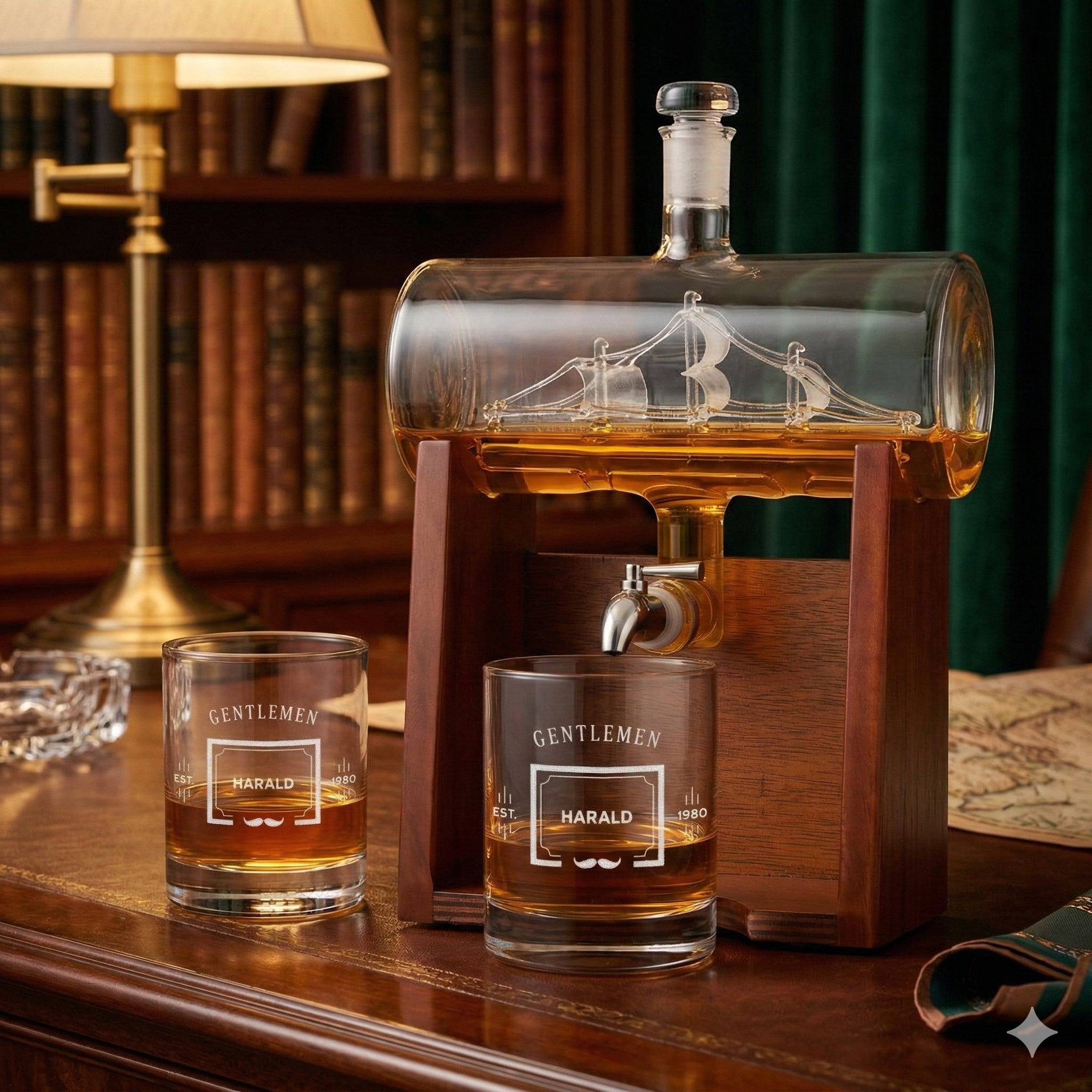 Whisky-Set "Segelschiff" Dekanter 1000 ml & 2 Gläser 320 ml mit Gravur