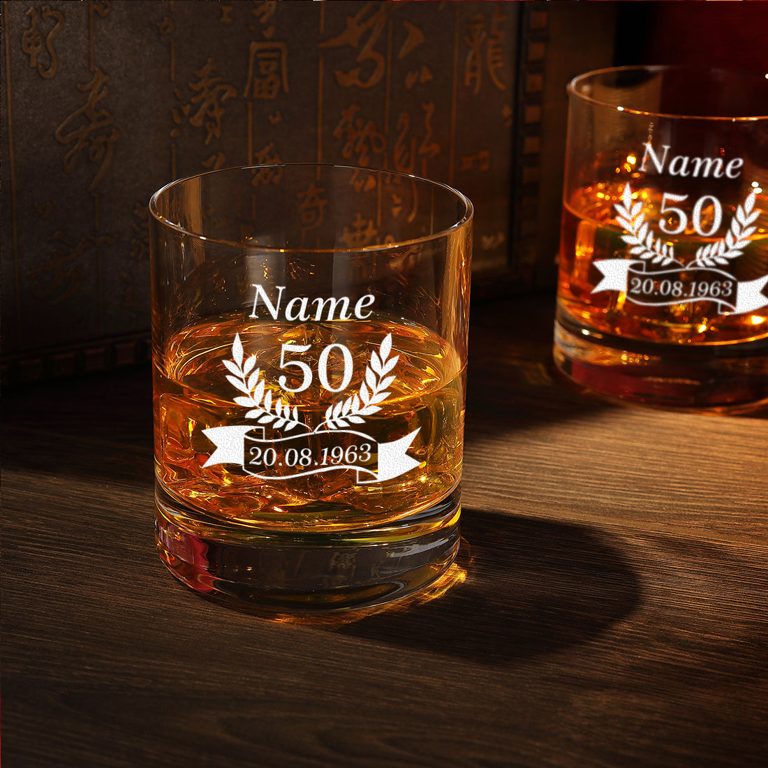 Whisky-Set Totenkopf Karaffe 850 ml & 2 Tumbler 320 ml mit Gravur - Jubiläumgsgeschenk