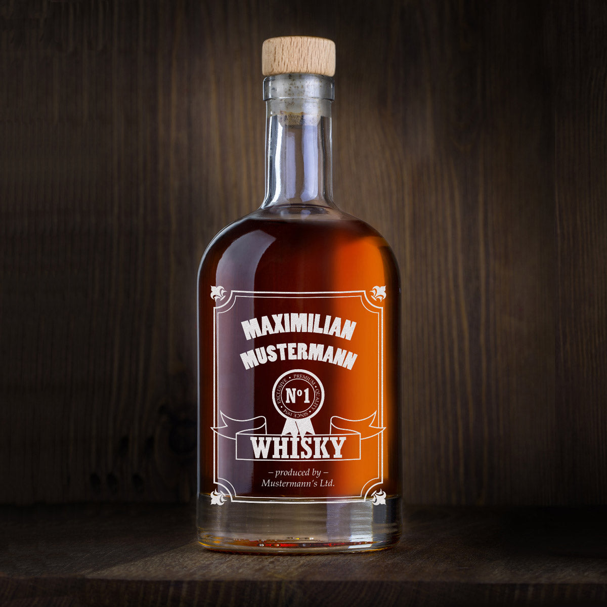 Whisky Dekanter Glasflasche 700 ml mit Motiv Gravur - mit Namen graviert