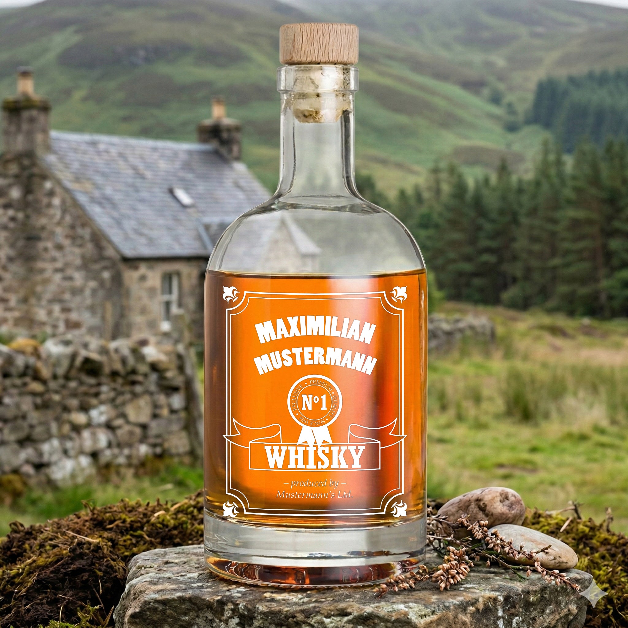 Whisky Dekanter Glasflasche 700 ml mit Motiv Gravur - mit Namen graviert