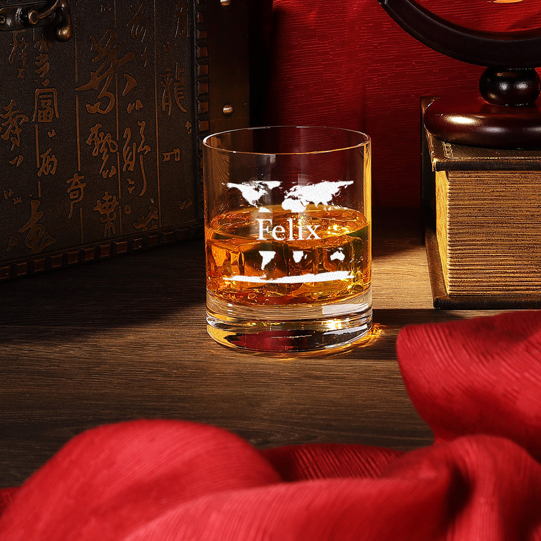 Whisky-Set Dekanter 850 ml + Tumbler 320 ml mit Gravur - Motiv "Weltkarte"