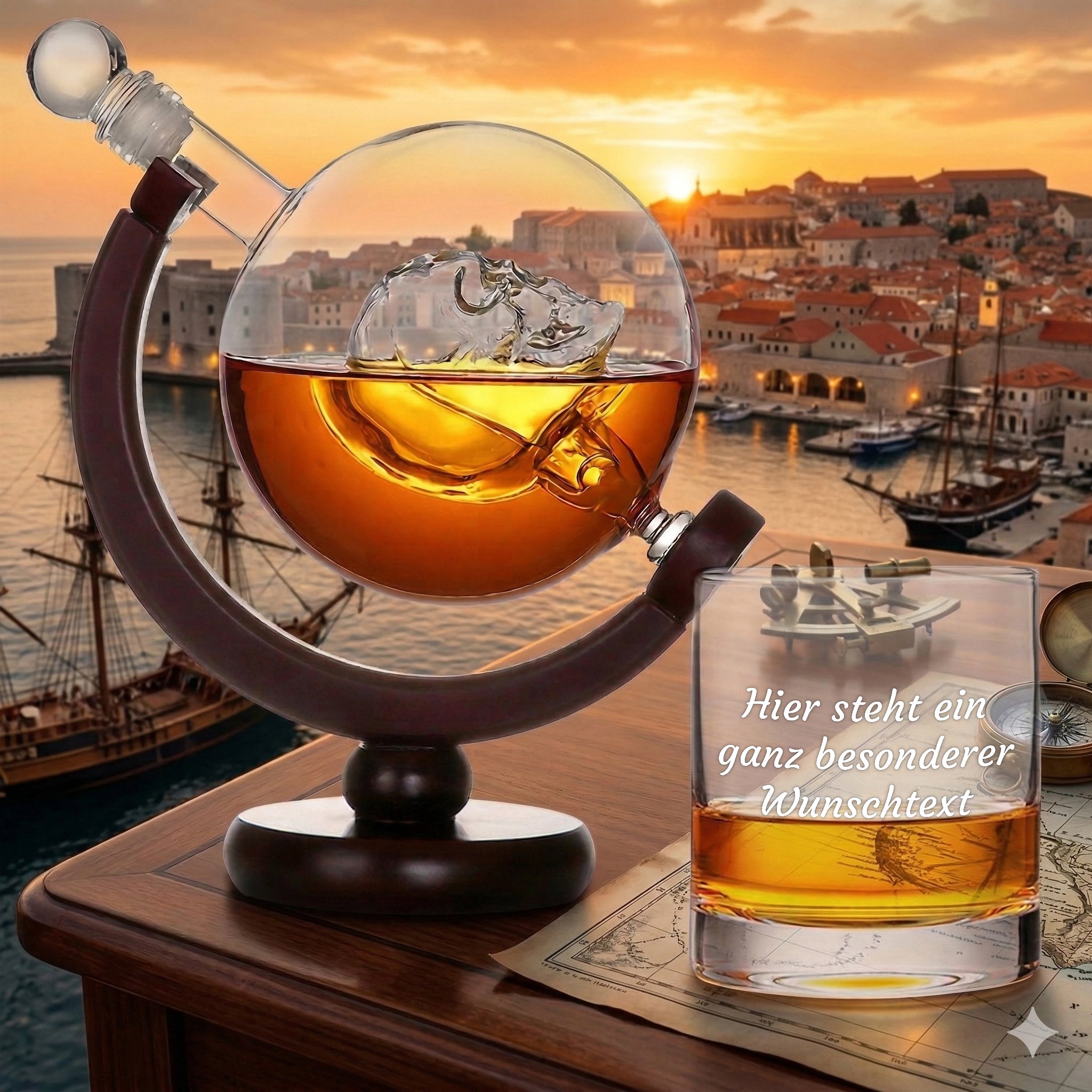 Whisky-Set Skull Dekanter 850 ml & Whiskyglas 320 ml mit Wunschtext