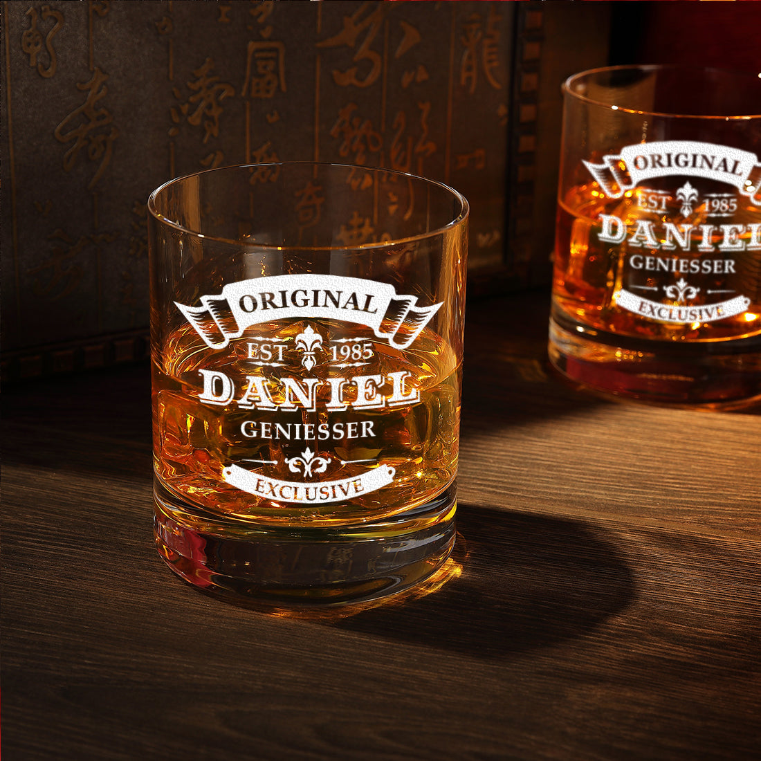 Whisky-Set Dekanter 850 ml & 2 Whiskygläser 320 ml mit Gravur - Ideal als Geschenk