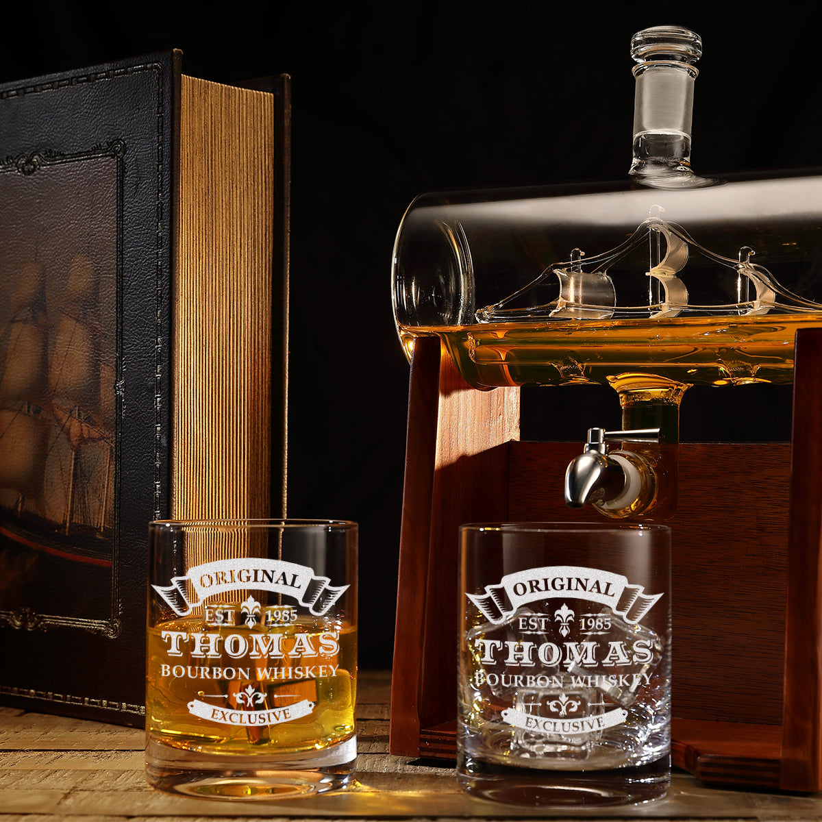 Whisky-Set Segelschiff Karaffe 1000 ml & Tumbler 320 ml mit Gravur - Original Exklusive