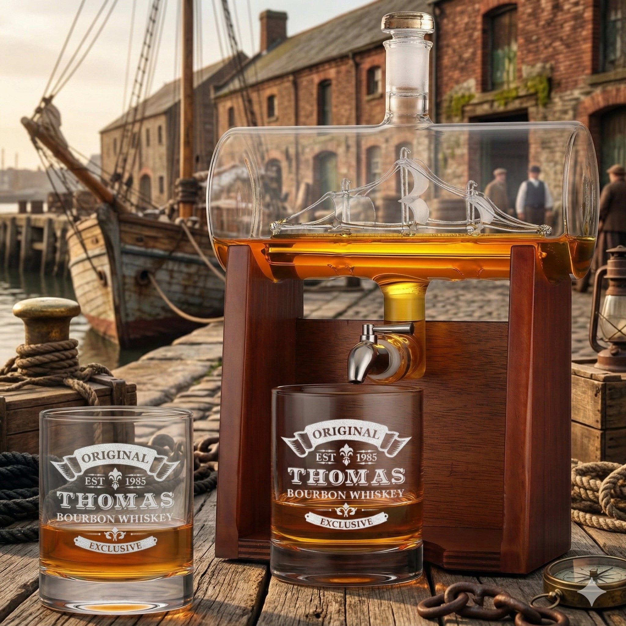 Whisky-Set Segelschiff Karaffe 1000 ml & Tumbler 320 ml mit Gravur - Original Exklusive