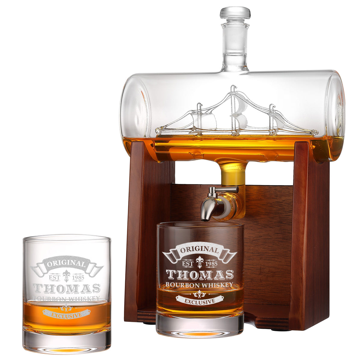 Whisky-Set Segelschiff Karaffe 1000 ml & Tumbler 320 ml mit Gravur - Original Exklusive