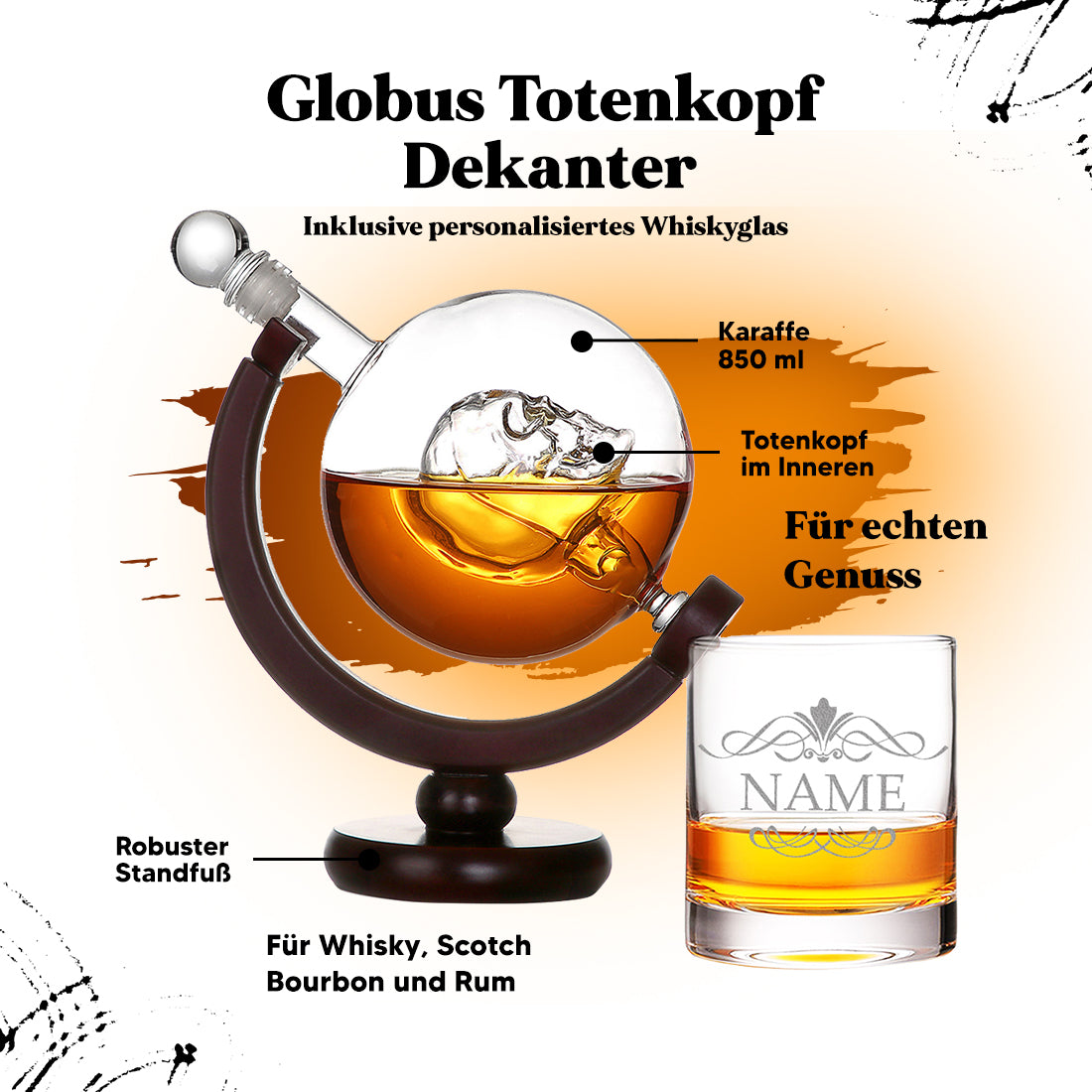 Whisky-Set Karaffe 850 ml mit Whiskyglas 320 ml - mit Wunschgravur