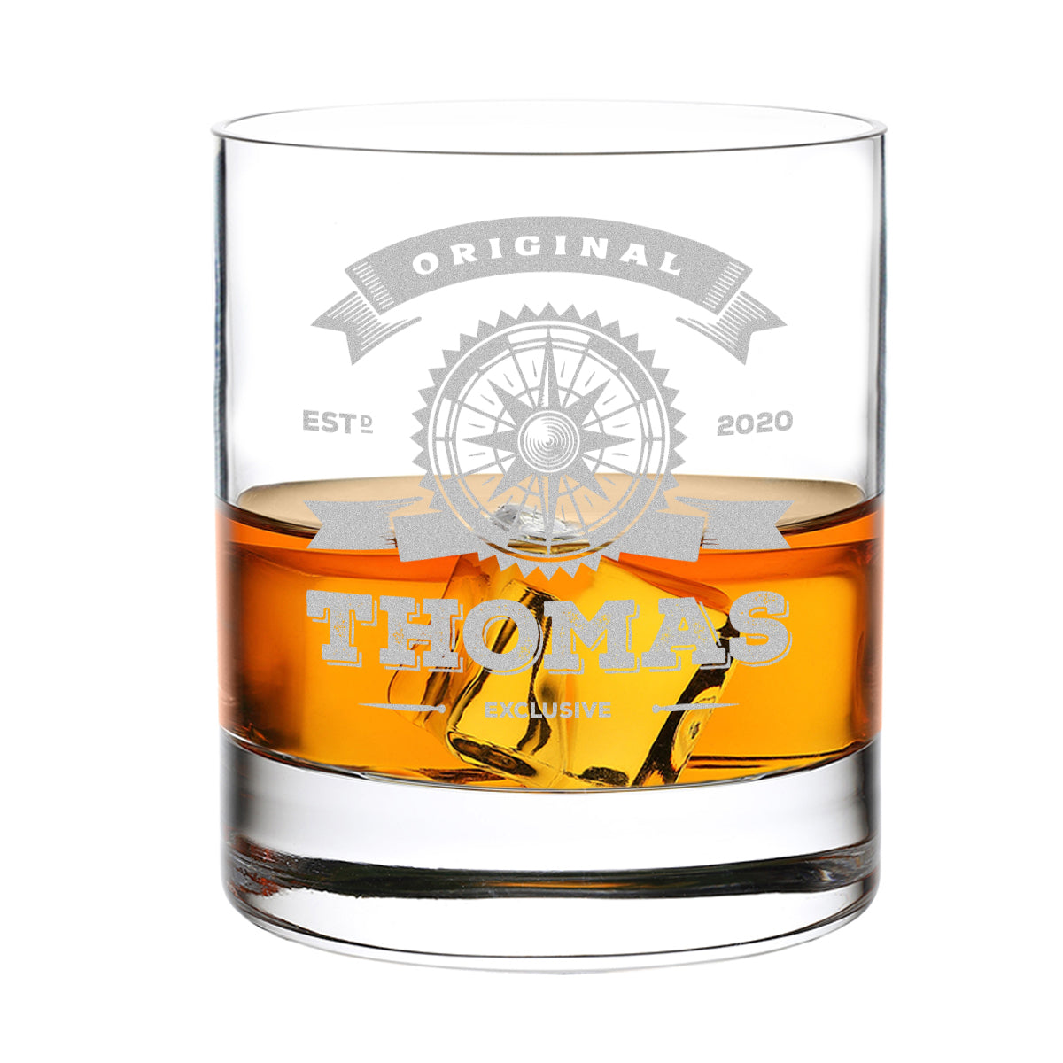 Personalsiertes Whisky-Set 5-tlg Holzkiste, Whiskyglas & Kühlsteine - Motiv "Original Exklusive"