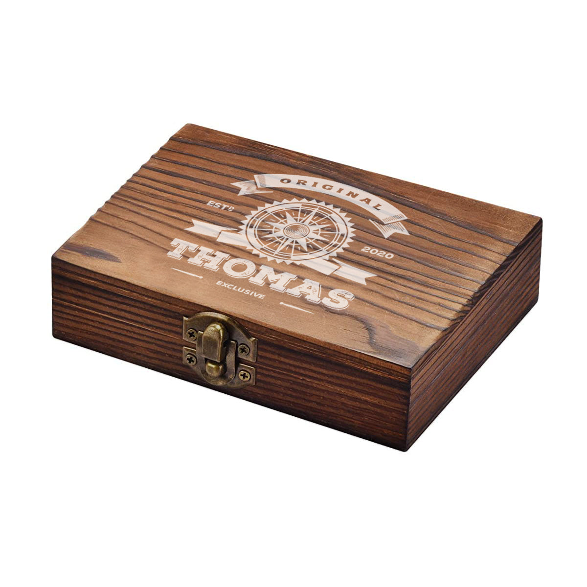 Personalsiertes Whisky-Set 5-tlg Holzkiste, Whiskyglas & Kühlsteine - Motiv "Original Exklusive"