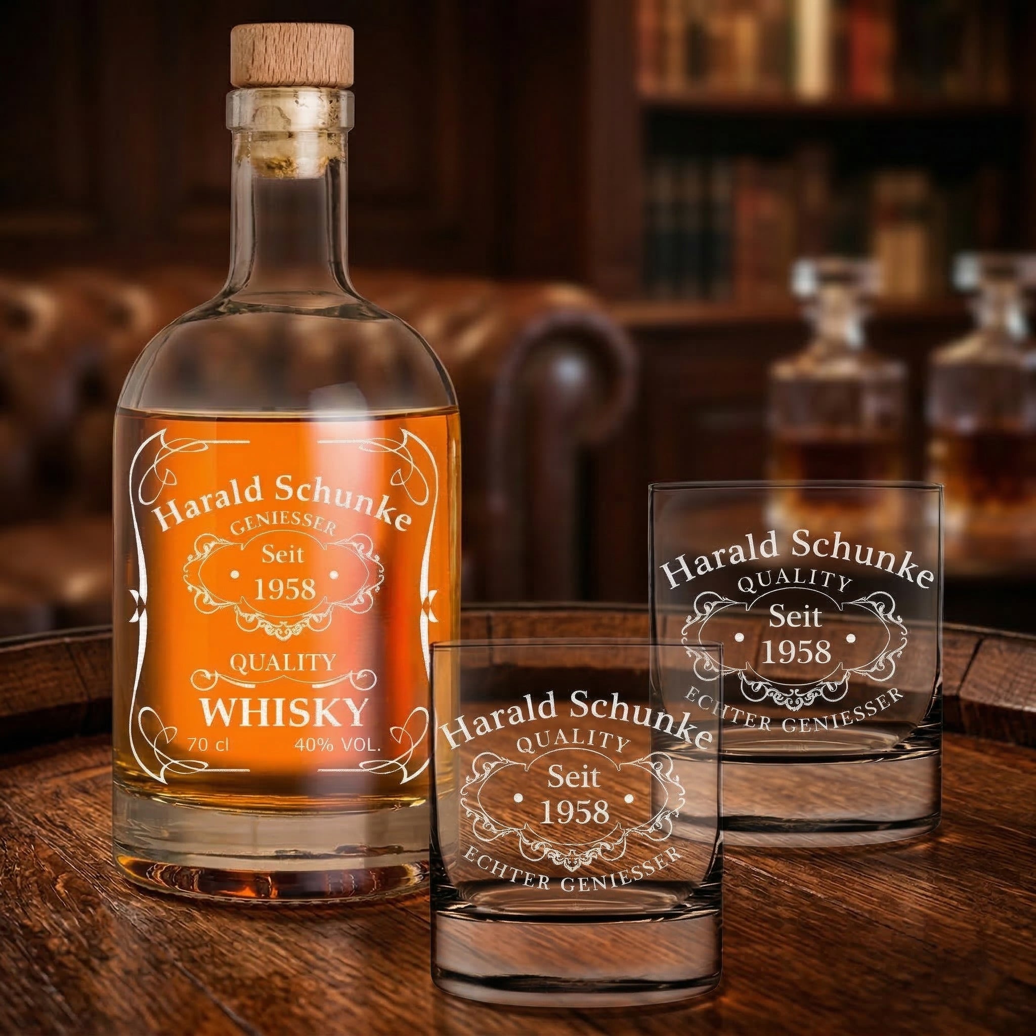 3-teiliges Whisky-Set mit Karaffe 700 ml & 2 Whiskygläser 320 ml - mit Wunschgravur