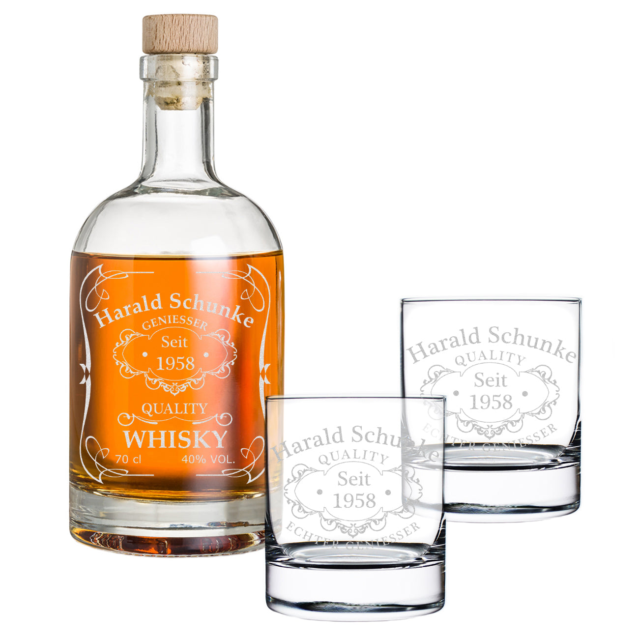 3-teiliges Whisky-Set mit Karaffe 700 ml & 2 Whiskygläser 320 ml - mit Wunschgravur