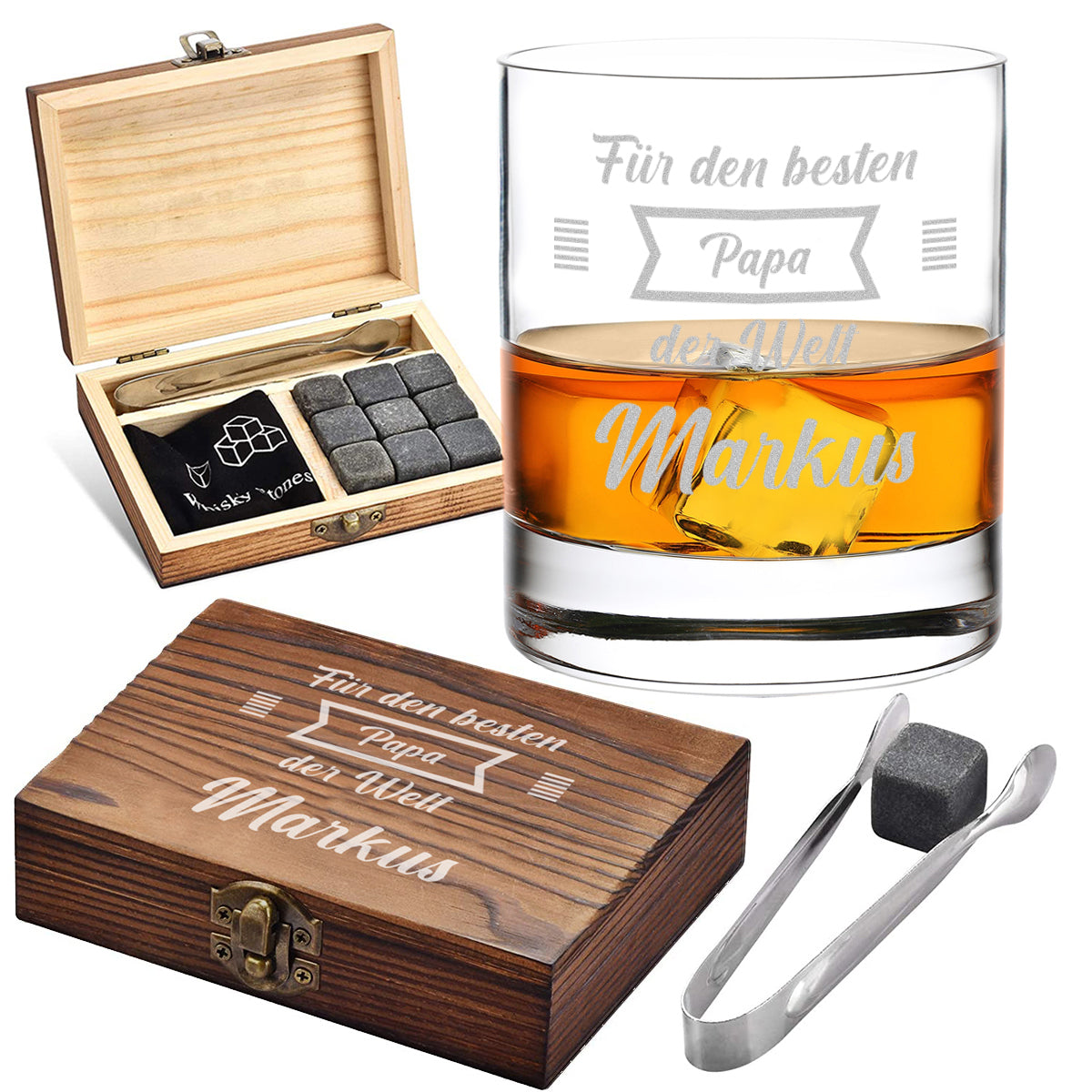 Whisky Geschenkset 5-teilig mit personalisierter Gravur - Für den besten Papa der Welt