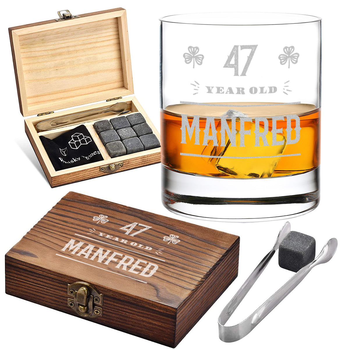 Personalisiertes Whisky Geschenkset 5-tlg mit Gravur - ideal als Geburtstagsgeschenk