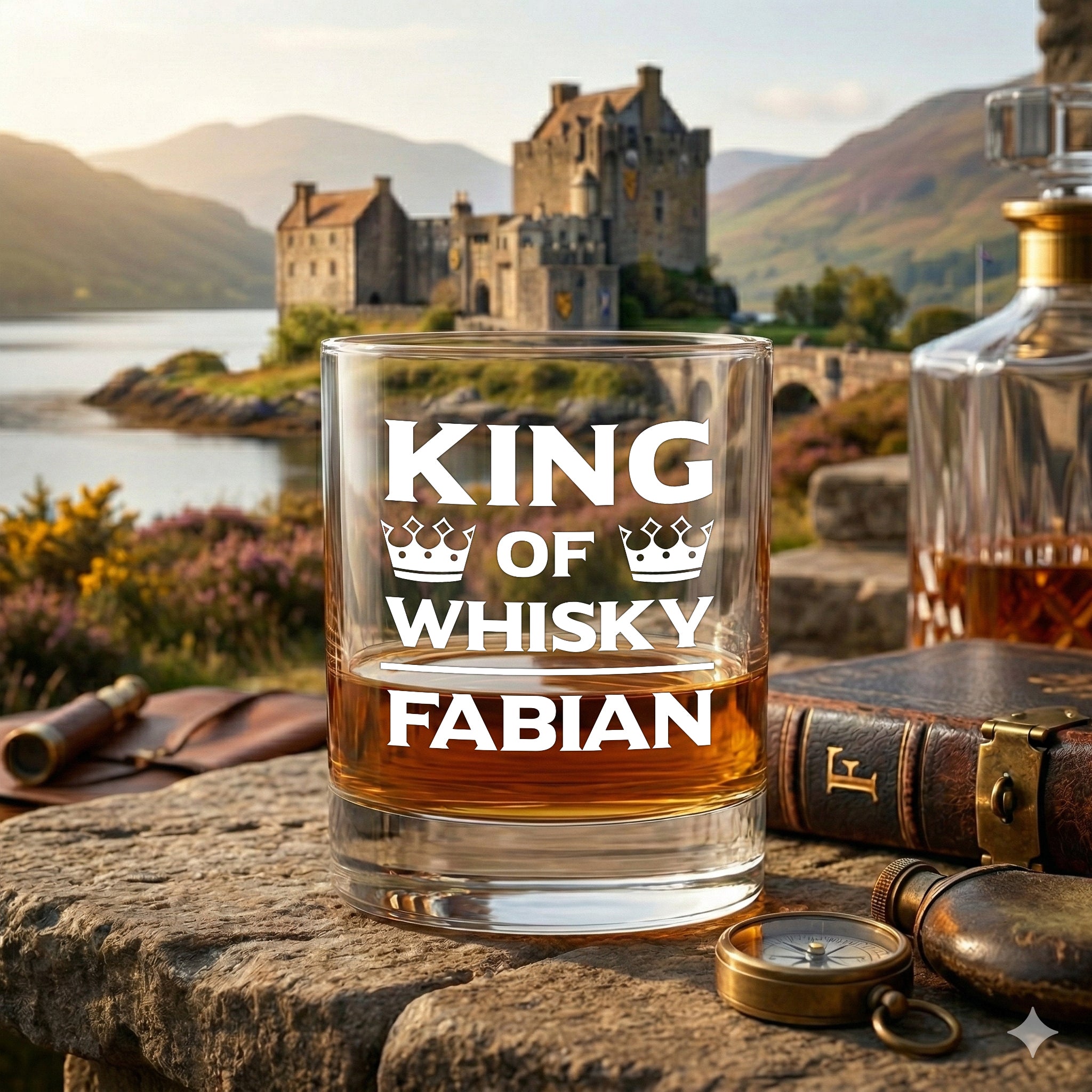 Tumbler Glas 320 ml für Whisky mit Wunschgravur - Motiv "King of Whisky"