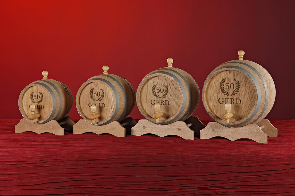 Holzfass aus Eiche für Whisky, Bourbon & Wein mit Gravur - Jubiläumsgeschenk