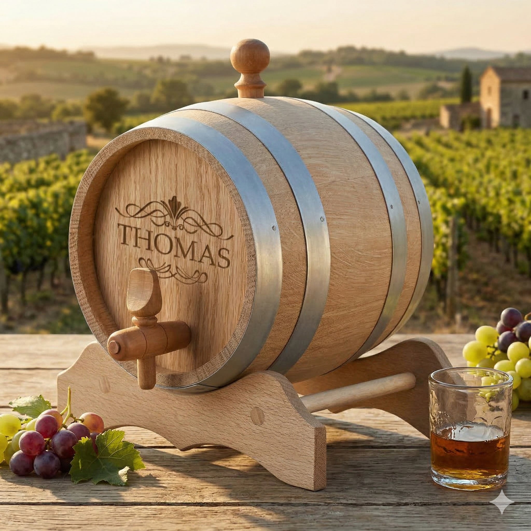 Whisky Holzfass mit personalisierter Wunschgravur - Motiv Ornament